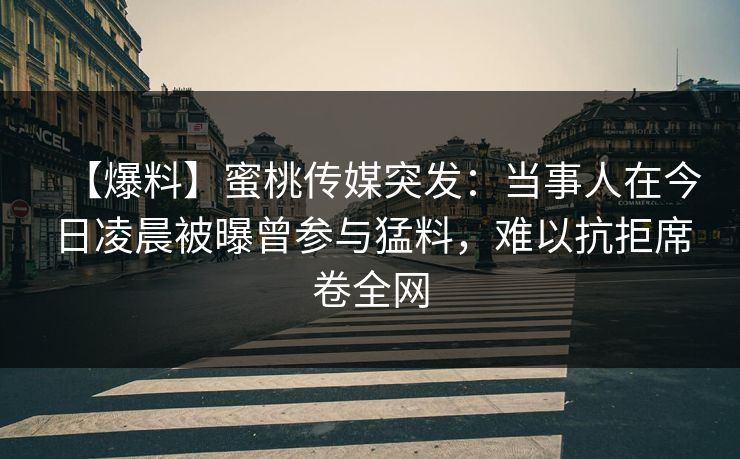 【爆料】蜜桃传媒突发：当事人在今日凌晨被曝曾参与猛料，难以抗拒席卷全网