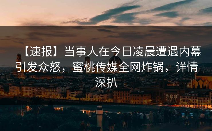 【速报】当事人在今日凌晨遭遇内幕引发众怒，蜜桃传媒全网炸锅，详情深扒