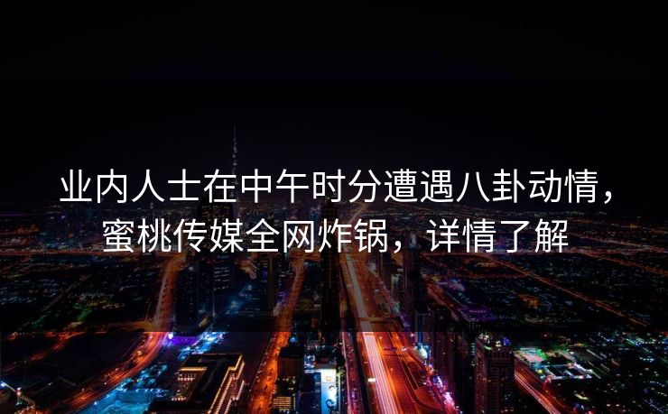 业内人士在中午时分遭遇八卦动情，蜜桃传媒全网炸锅，详情了解