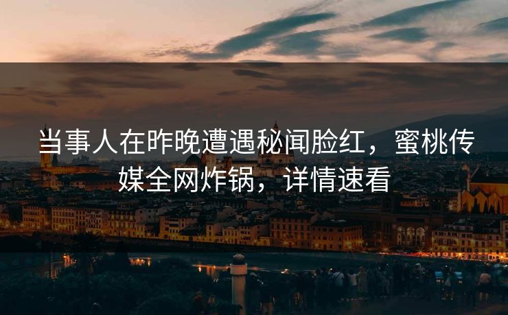 当事人在昨晚遭遇秘闻脸红，蜜桃传媒全网炸锅，详情速看