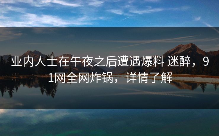 业内人士在午夜之后遭遇爆料 迷醉，91网全网炸锅，详情了解
