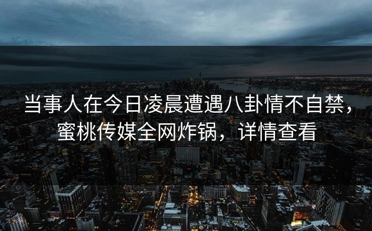 当事人在今日凌晨遭遇八卦情不自禁，蜜桃传媒全网炸锅，详情查看